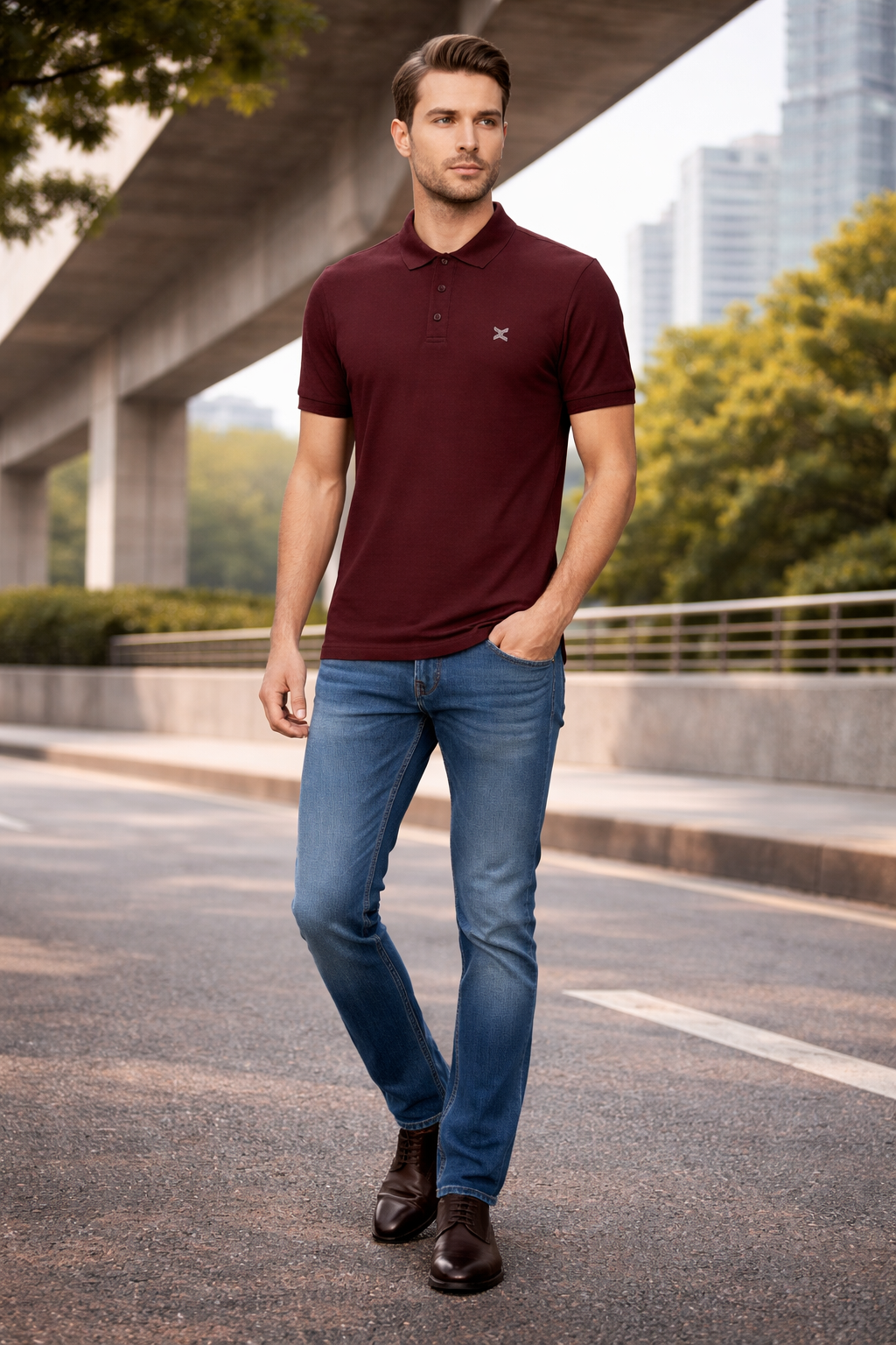 Men's Brick Red Solid Polo T-Shirt