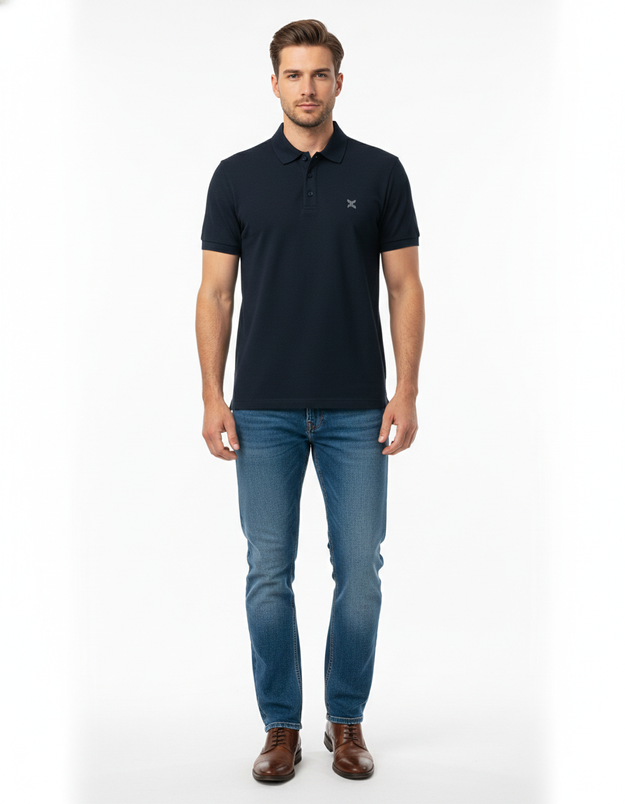 Men's Navy Blue Solid Polo T-Shirt